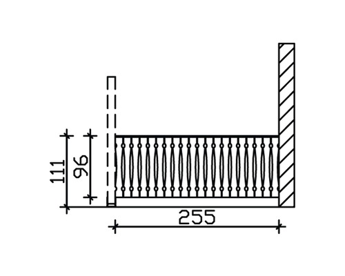 Dessin technique d''un garde-corps de balcon avec dimensions