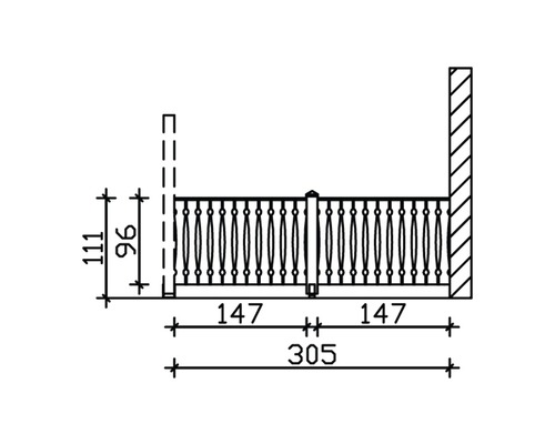 Dessin technique d''une balustrade de balcon avec des dimensions