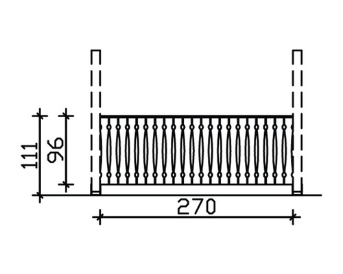 Dessin technique d''un garde-corps de balcon avec dimensions