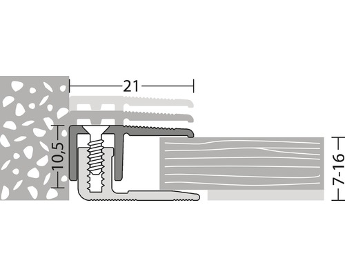 Illustration eines Treppenkantenprofils mit Maßangaben.