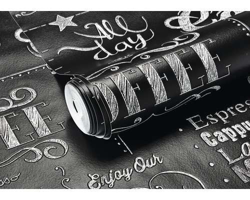 Un rouleau de papier peint noir avec un motif de café.