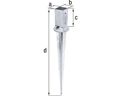 Support de poteau à enfoncer avec indications de dimensions