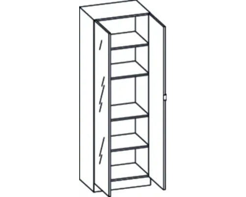Schrank mit offenen Türen und Regalen