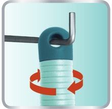 Drehfeder mit Haken und Pfeilen, die eine Drehbewegung andeuten