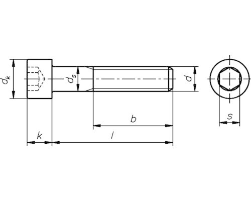 Technische Zeichnung einer Zylinderschraube mit Innensechskant