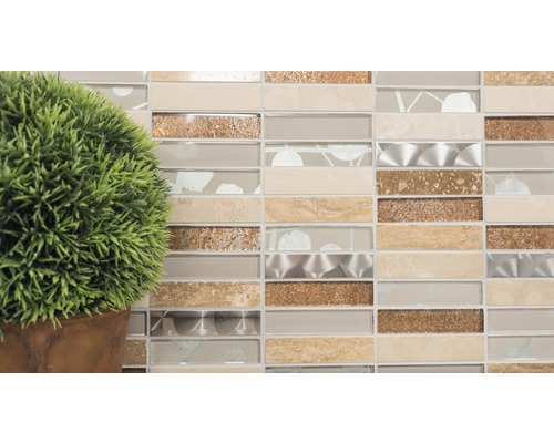 Mosaïque décorative en verre et pierre au format paysage