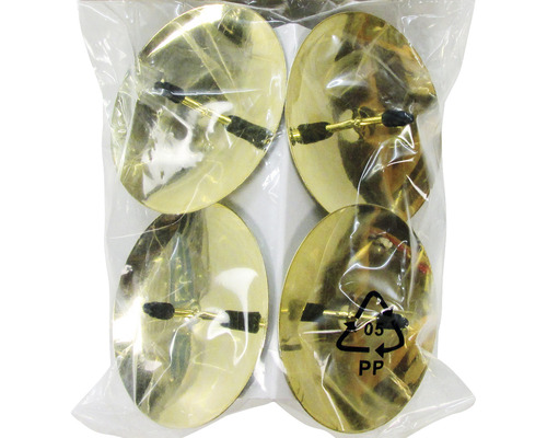 Quatre patins pour meubles dorés dans un sac en plastique transparent