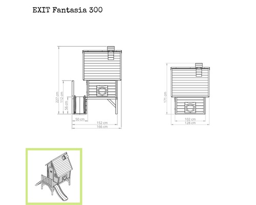 Schéma technique de la cabane EXIT Fantasia 300 avec les dimensions