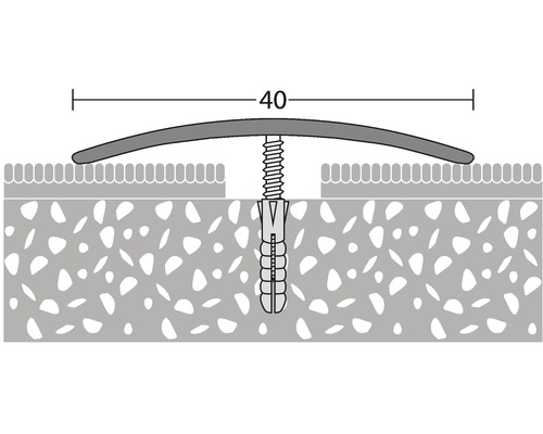 Représentation d''un profilé de transition avec cheville et vis pour la fixation, longueur 40.
