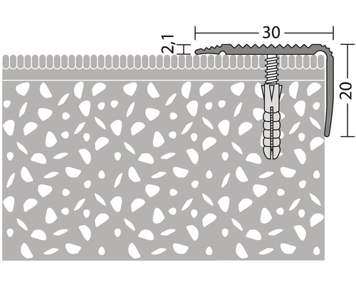 Illustration eines Treppenkantenprofils mit Abmessungen und Befestigung