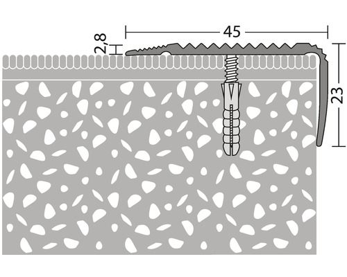 Illustration eines Treppenkantenprofils mit Maßangaben und Befestigung