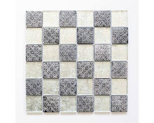 Mosaïque de verre XCM 8OP6, MIX ARGENT, 30x30 cm Carreau de mosaïque en verre carré avec motif