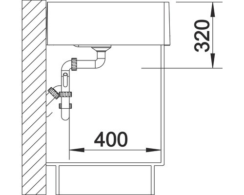 Dessin technique d''un lavabo avec les dimensions 320 et 400