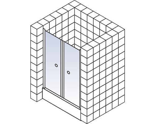 Illustration d''une cabine de douche avec portes coulissantes dans une salle de bains carrelée.