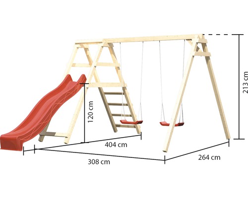 Tour de jeux avec toboggan et balançoire avec dimensions
