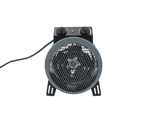 Radiateur soufflant avec deux boutons rotatifs et grille de protection