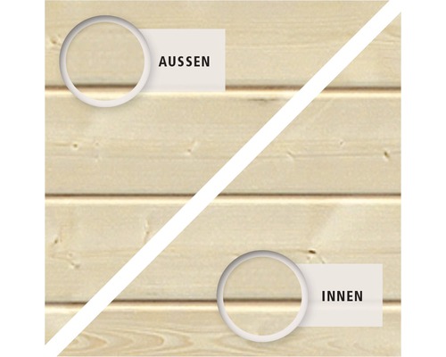 Façade en bois montrant l''intérieur et l''extérieur