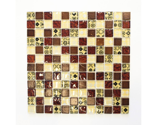 Mosaïque de verre XCM CB25, MIX MULTICOLORE, 30x30 cm Mosaïque avec éléments bruns et à motifs
