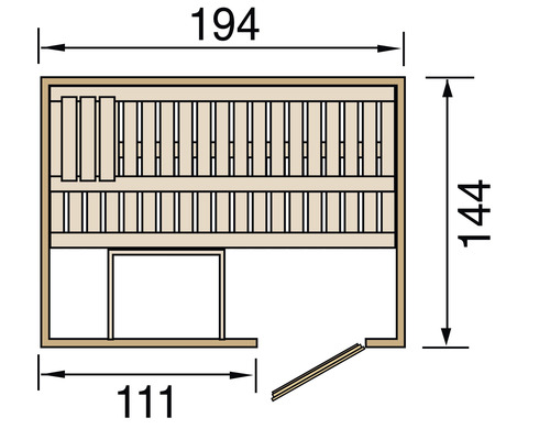 Grundriss einer Sauna mit Maßangaben