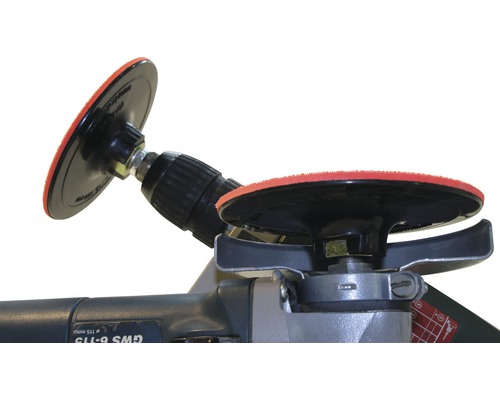 Schleifteller mit Kletthaftung an einem Winkelschleifer