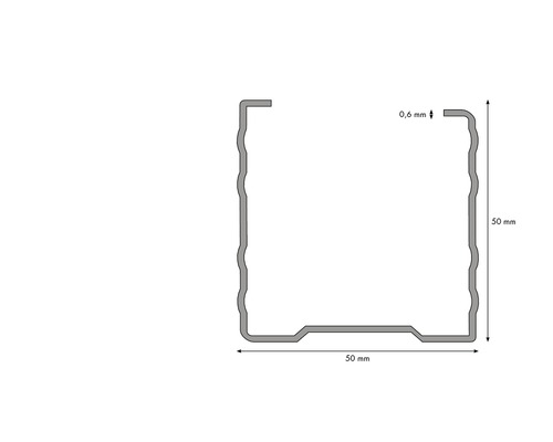 Dimensions d''un profilé en C : 50 mm x 50 mm, épaisseur 0,6 mm.