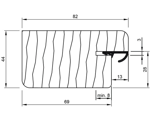 Technische Zeichnung eines Türprofils mit Maßen.