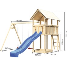 Tour de jeux en bois avec balançoire et toboggan avec dimensions