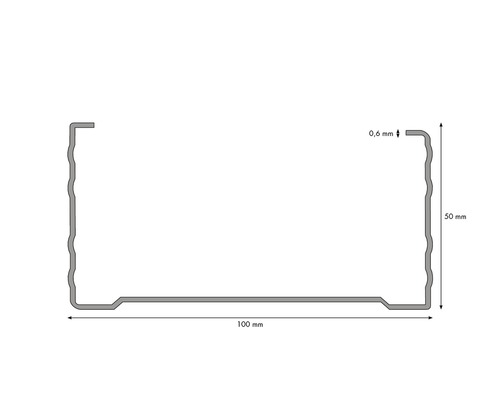 Image d''un profilé métallique mesurant 50 mm de haut, 100 mm de long et 0,6 mm d''épaisseur
