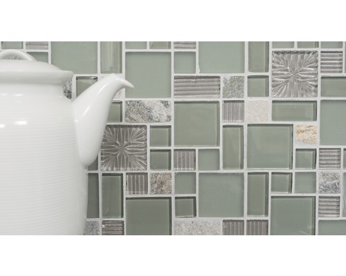Carreau de mosaïque en verre et pierre naturelle avec théière