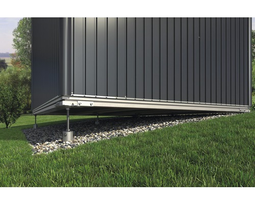 Abri de jardin en métal avec fondation sur pelouse