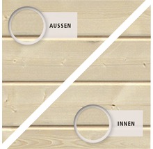 Mur en bois avec représentation de l''intérieur et de l''extérieur