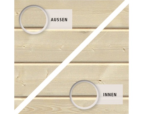 Mur en bois avec représentation de l''intérieur et de l''extérieur