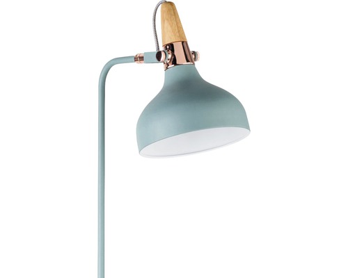 Lampadaire avec détail en bois et abat-jour en métal