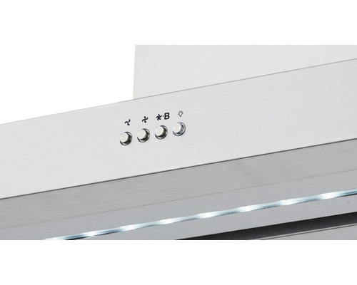 Dunstabzugshaube aus Edelstahl mit Bedienelementen für Gebläsestufen und Beleuchtung