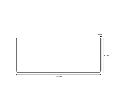 Schéma d''un profilé en U mesurant 100 millimètres sur 40 millimètres et d''une épaisseur de matériau de 0,6 millimètre