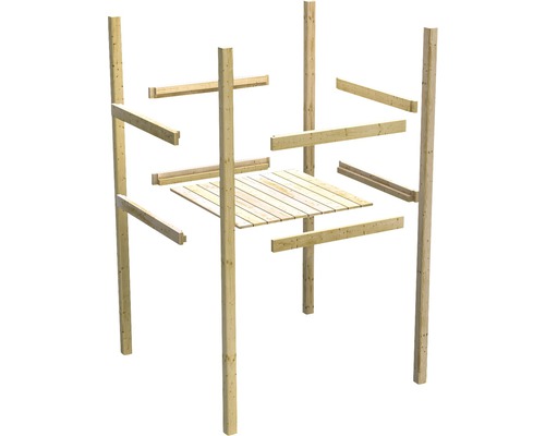 Construction en bois pour abri de jardin en lattes et poteaux de bois