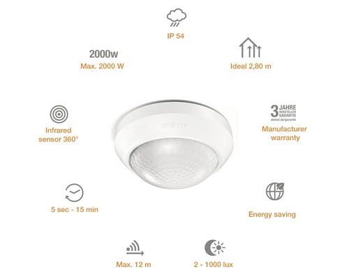 Luminaire à détecteur Steinel avec capteur infrarouge et indice de protection IP54
