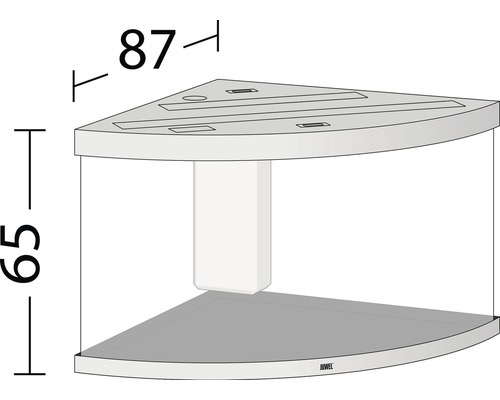 Aquarium d''angle mesurant 87 sur 65 centimètres