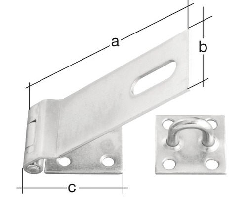 Verrou avec oeillet et dimensions a, b et c