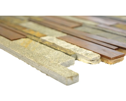 Gros plan d''une mosaïque en pierre et en bois