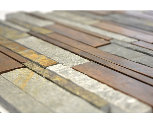 Carreau décoratif avec éléments en pierre et en métal