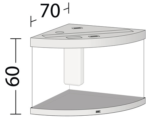 Abbildung eines Eckaquariums mit den Maßen 70 x 60 Zentimeter