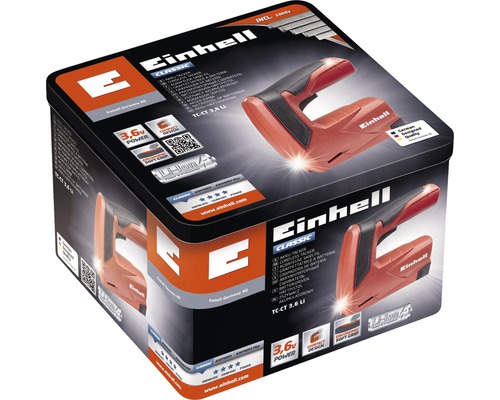Verpackung des Einhell Akku Tacker TC-CT 3,6 Li inklusive 1000 Klammern