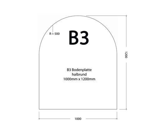 B3 Bodenplatte halbrund, 1000 mm x 1200 mm