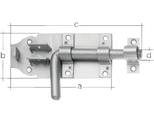 Loquet coulissant en métal avec indications de dimensions