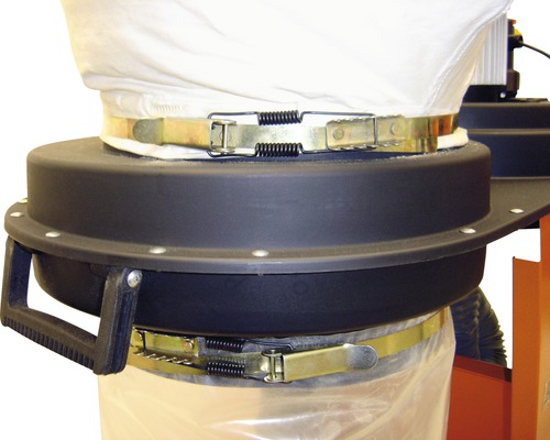 Gros plan d''un aspirateur à poussière avec sac filtrant et anneau de serrage