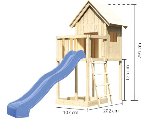 Spielhaus mit Rutsche, Leiter und Abmessungen