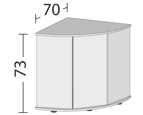 Eckunterschrank mit den Maßen 73 x 70 Zentimeter.