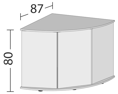 Abbildung eines Eckunterschranks mit den Maßen 87 mal 80 Zentimeter.
