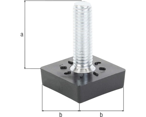 Pied réglable avec filetage et plaque carrée